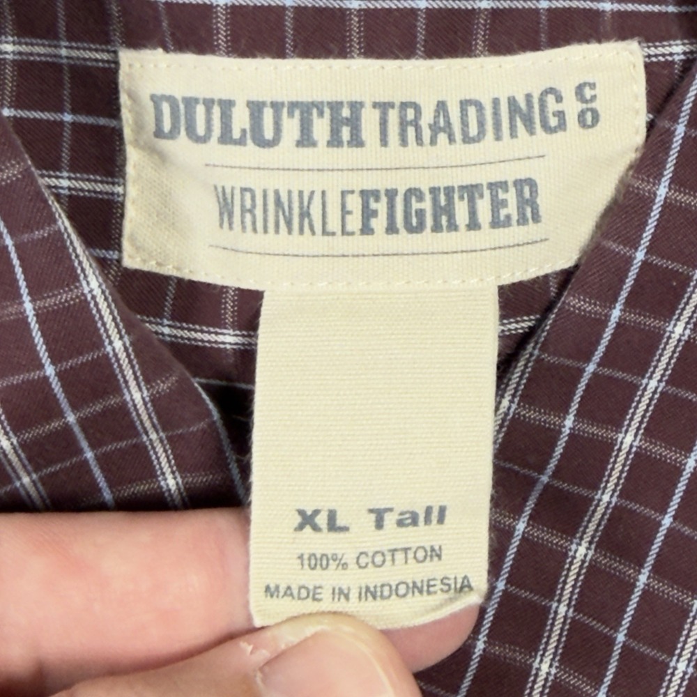 Duluth Trading WrinkleFighter Shirt Mens XL Tall Deep Port Check Long Sleeve - Picture 3 of 6